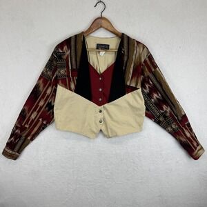 VTG Panhandle Slim Women's L Cropped Western Shirt Aztec Print Cowgirl USA 90s
